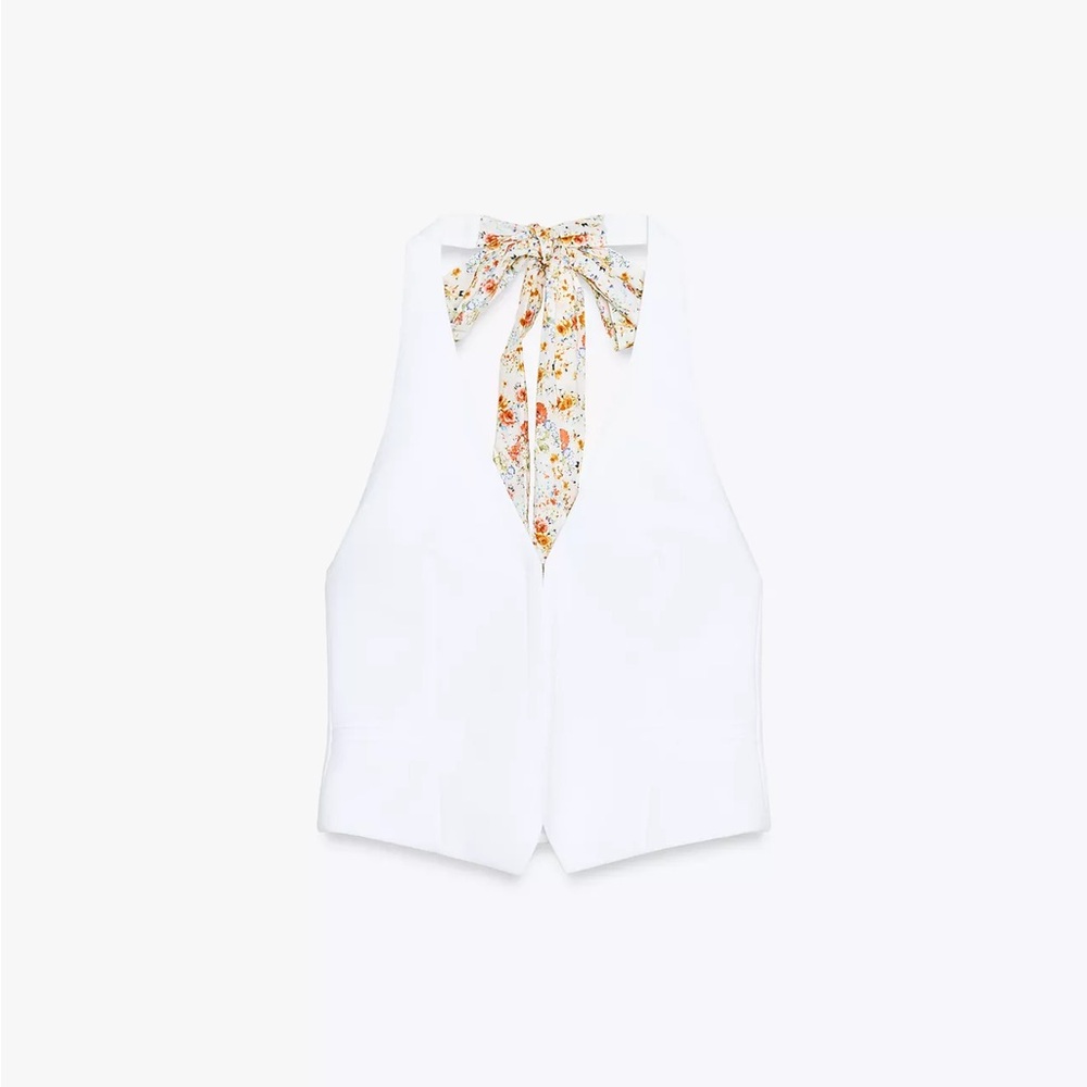 Zara White Printed Scarf Halter Neck Vest - Picture 10 of 12